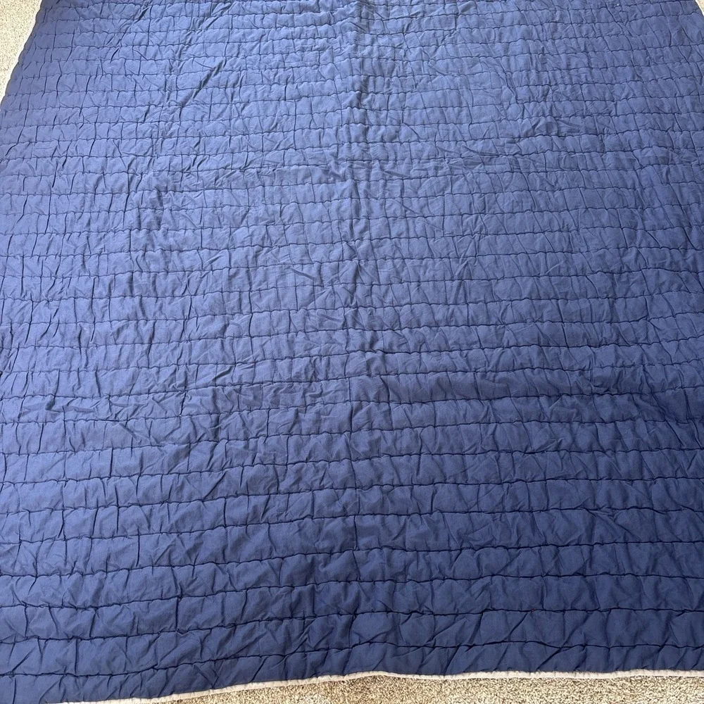 Pottery Barn Kids Quilted Comforter Navy Blue Gray Twin Reversible Dorm Room